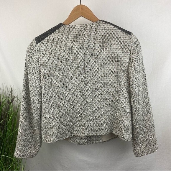 Ann Taylor Gray Gray Woven Collarless Parchwork Jacket & Skirt Set NEW - Picture 5 of 13